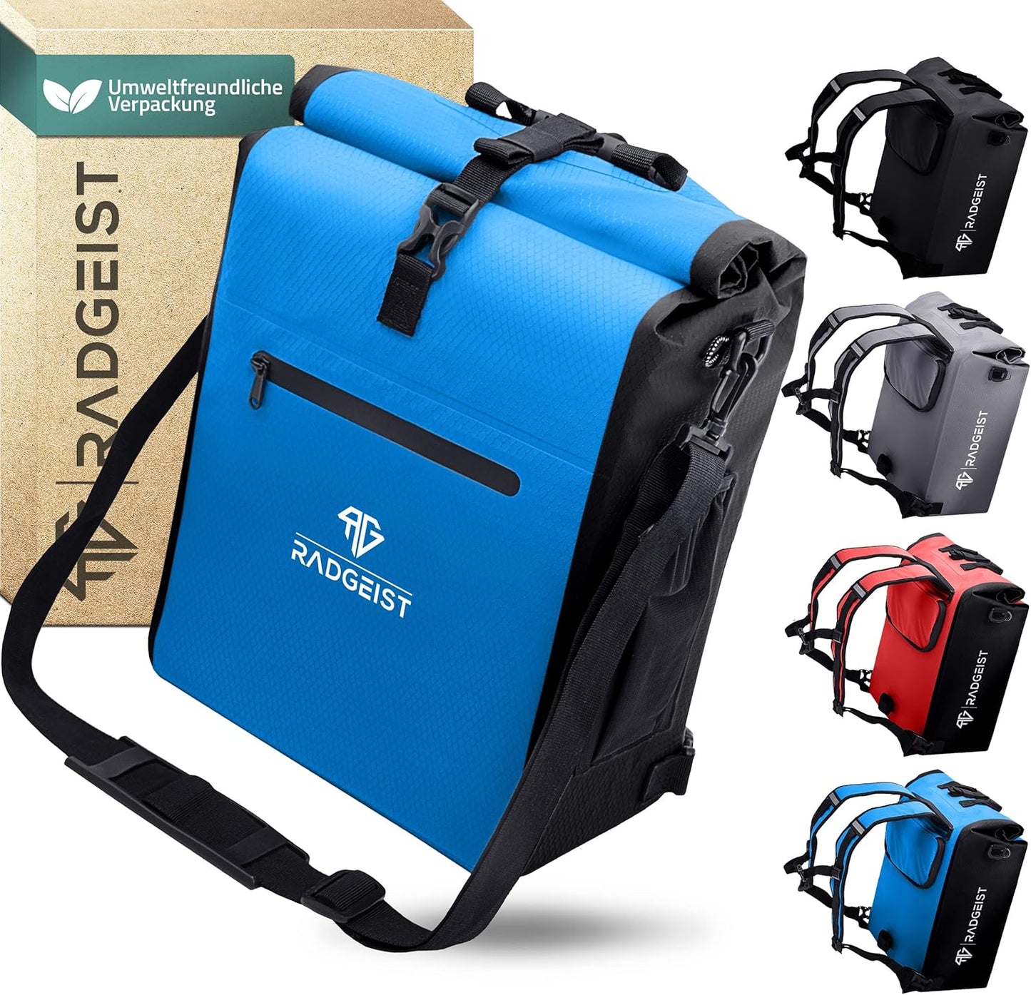 RADGEIST 3in1 fietstas voor bagagedrager - fietstas waterdicht, extra robuust met snelsluiting - fietstas rugzak (25 liter) - fietsrugzak (marineblauw)