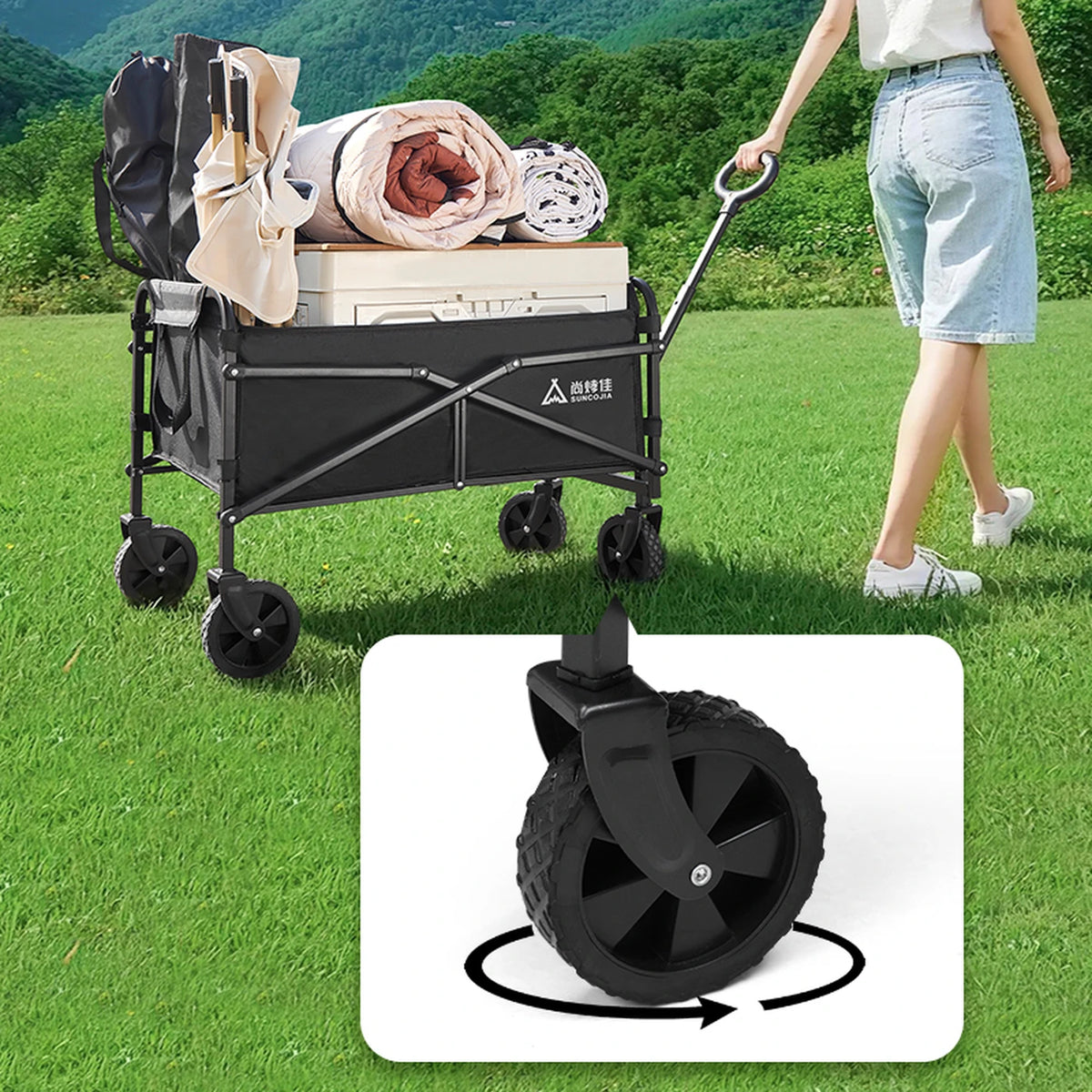 SUNCOJIA Opvouwbare Bolderkar met Wielen Zwart 80 x 46 cm