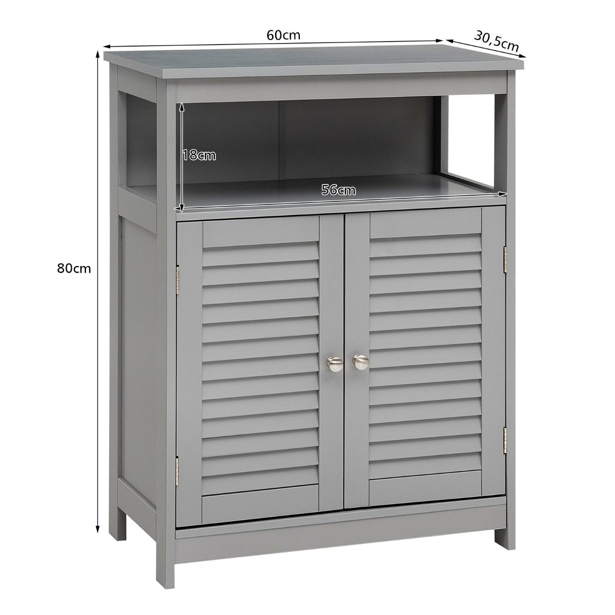 Coast Badkamerkast - Dubbele Deur - Open Plank - 60 x 30,5 x 80 cm - Grijs