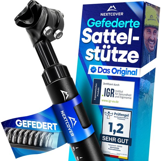 Nextcover geveerde zadelpen voor fiets Ø 34.9mm – comfortvering, verstelbare zadelstang, schokdemping, geschikt voor 65-150 kg