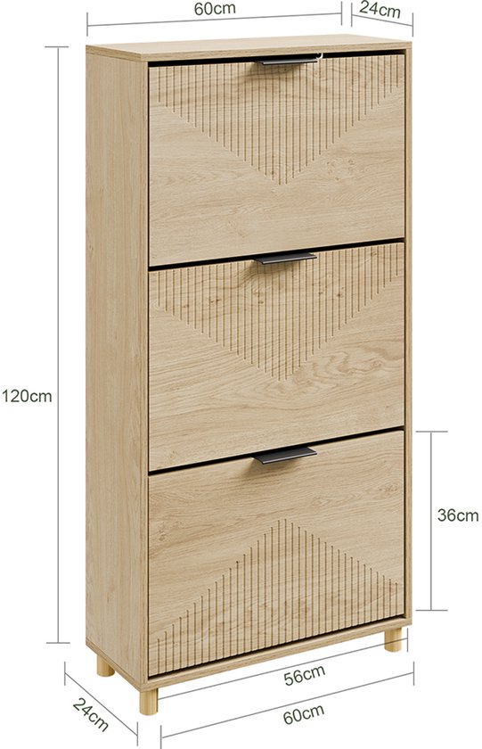 SoBuy Schoenkast - Ladekast - Smal design - 3 laden - 120x24x60 cm | FSR213-N
