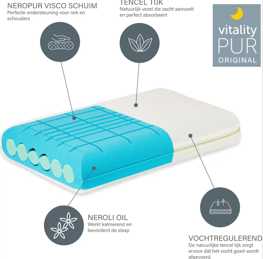 Vitality Pur Hypnos Kussen - Stevig - 40 x 60 cm - Visco Schuim - Tencel Hoes
