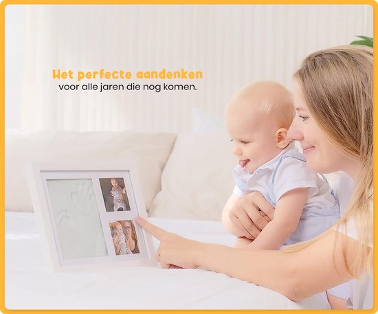 Frummel Baby Fotolijstje met Klei Afdruk (Gipsafdruk baby) - Beter dan gips afdruk - Klei Afdruk Baby Voet en Hand - Kraamcadeau Meisje / Kraamcadeau Jongen - Babyshower