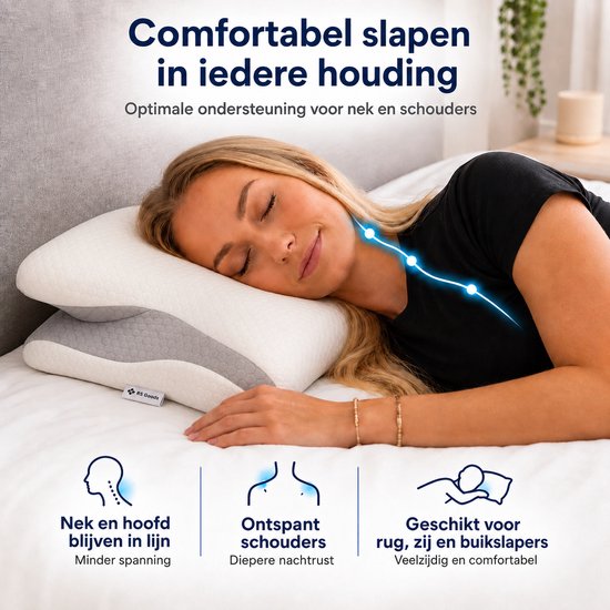 Ergonomisch Hoofdkussen - 95% Katoen - Hoofdkussen Nekklachten - Vlinderkussen - Voor Rug-, Buik- en Zijslapers - Memory Foam - Traagschuim Kussen - Slaapkussen - Kussen - Ergonomisch Kussen - Orthopedische Kussens - Medium
