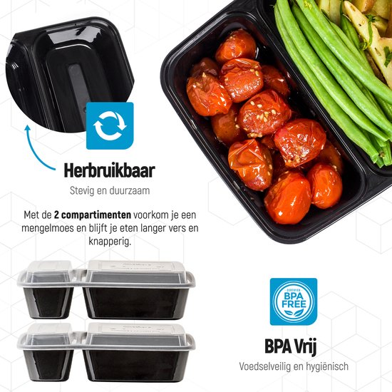 Fitcrafters Meal Prep Bakjes - Vershoudbakjes - Diepvriesbakjes - 10 Stuks - 2 Compartimenten - 1L - BPA vrij
