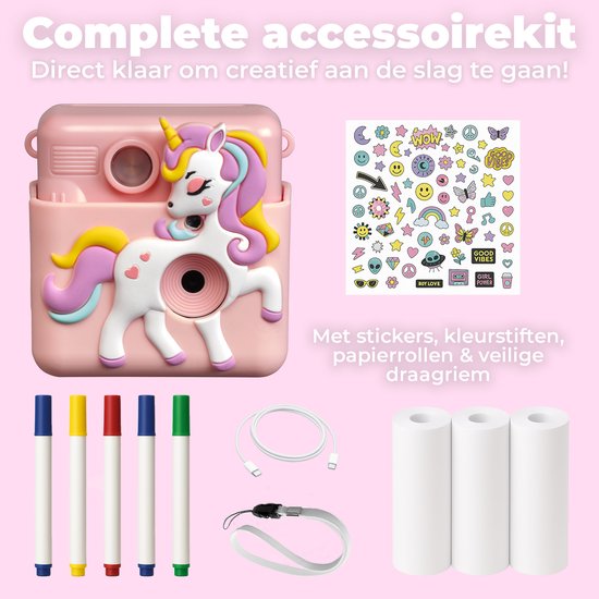 Denver Kindercamera Full HD met Printer - Selfie Camera - 20MP - Digitale Camera Kinderen - Foto - Video - Spelletjes - KPC1363 Roze