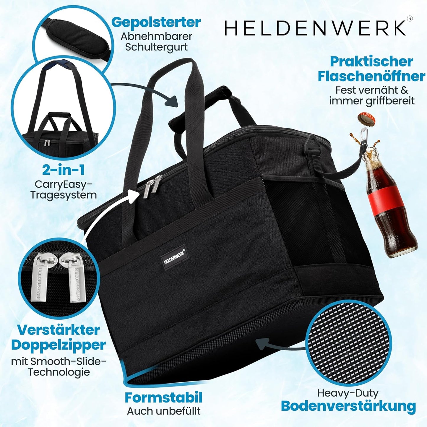 Heldenwerk Koeltas - 30L - 12 uur - 7 compartimenten - Zwart