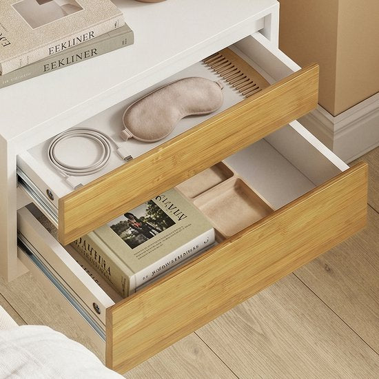 SoBuy FBT175-E-WN - Nachtkastje - Wit - 2 Laden - Push-to-Open - 40x29x25 cm | FBT175-E-WN