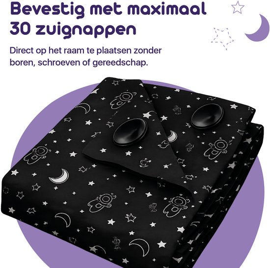 Lunae Draagbaar Verduisteringsgordijn met Zuignappen - 200x130cm - Verduisteringsdoek Zwart - 100% Verduisterende Blackout Curtain - Alternatief voor verduisterend raamfolie - Verduisterende Gordijnen