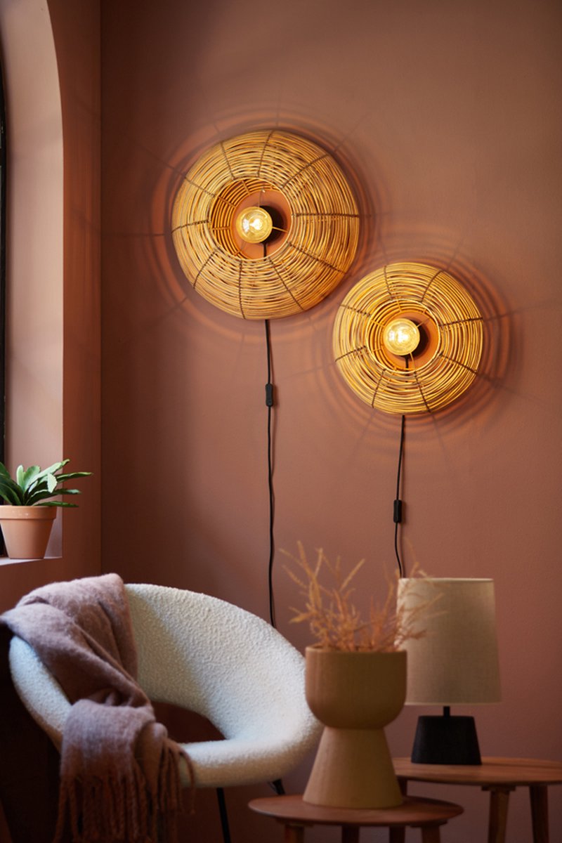 Light & Living Wandlamp Mataka Rotan Ø51 cm – Bruin – Ronde Wandlamp – Binnenverlichting