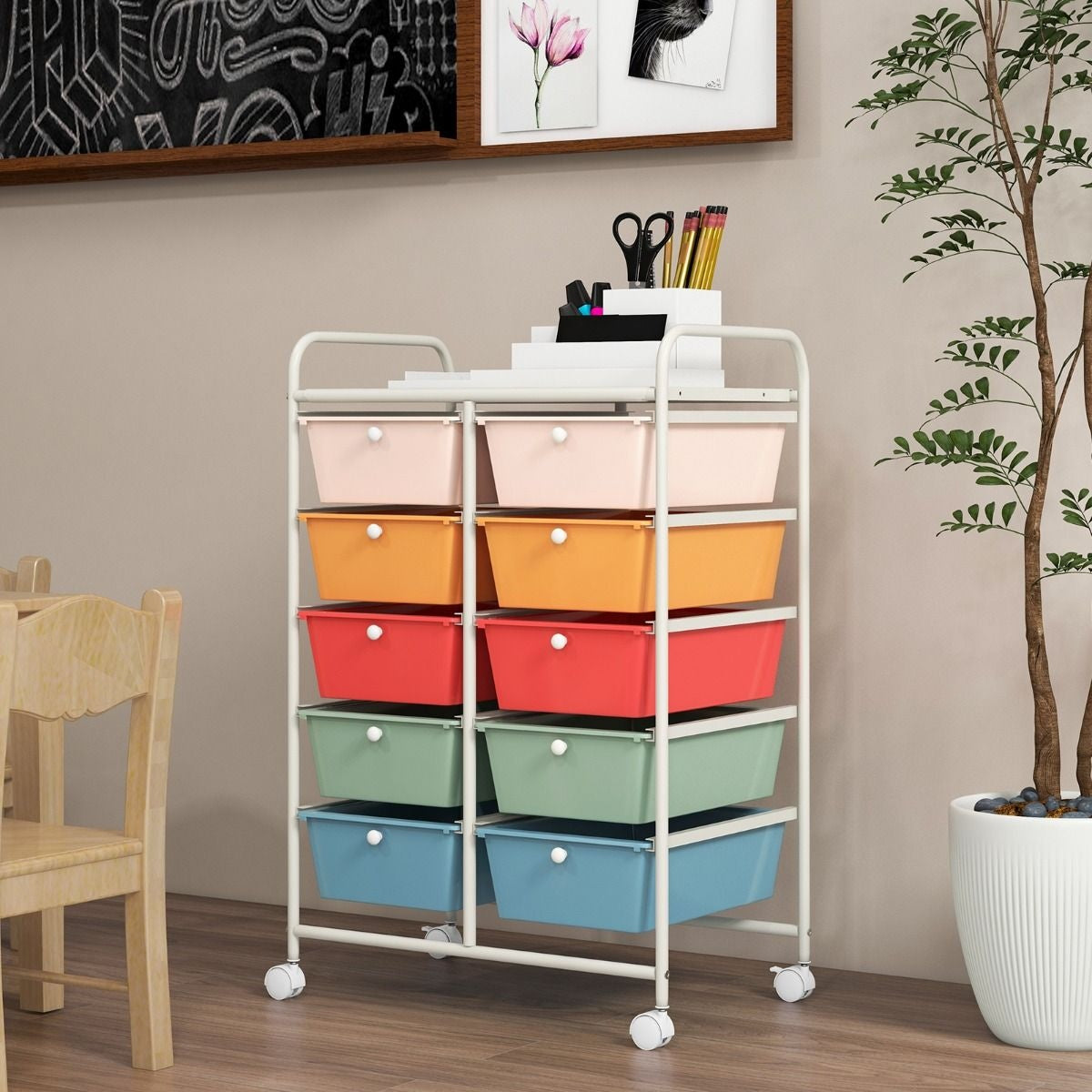 Coast Rolwagen met 10 lades - Kleurrijk - 66 x 37 x 87 cm