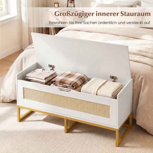 Coast Schoenenbank – Rattan - Zitkussen – 100 x 35 x 44 cm - Wit
