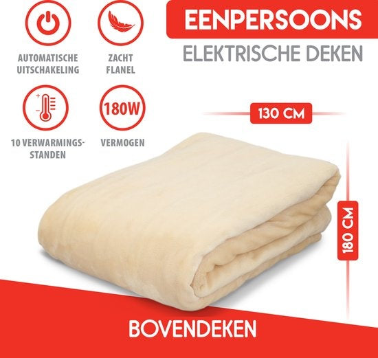 alpina Elektrische Deken - Warmtedeken 1 Persoons - Bovendeken - 10 Standen - 130x180cm - Beige