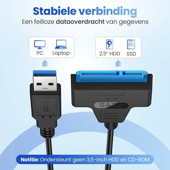 Garpex® USB 3.0 naar SATA Adapter - Datakabel voor harde schijven - SATA 7+15 22 Pin Kabel