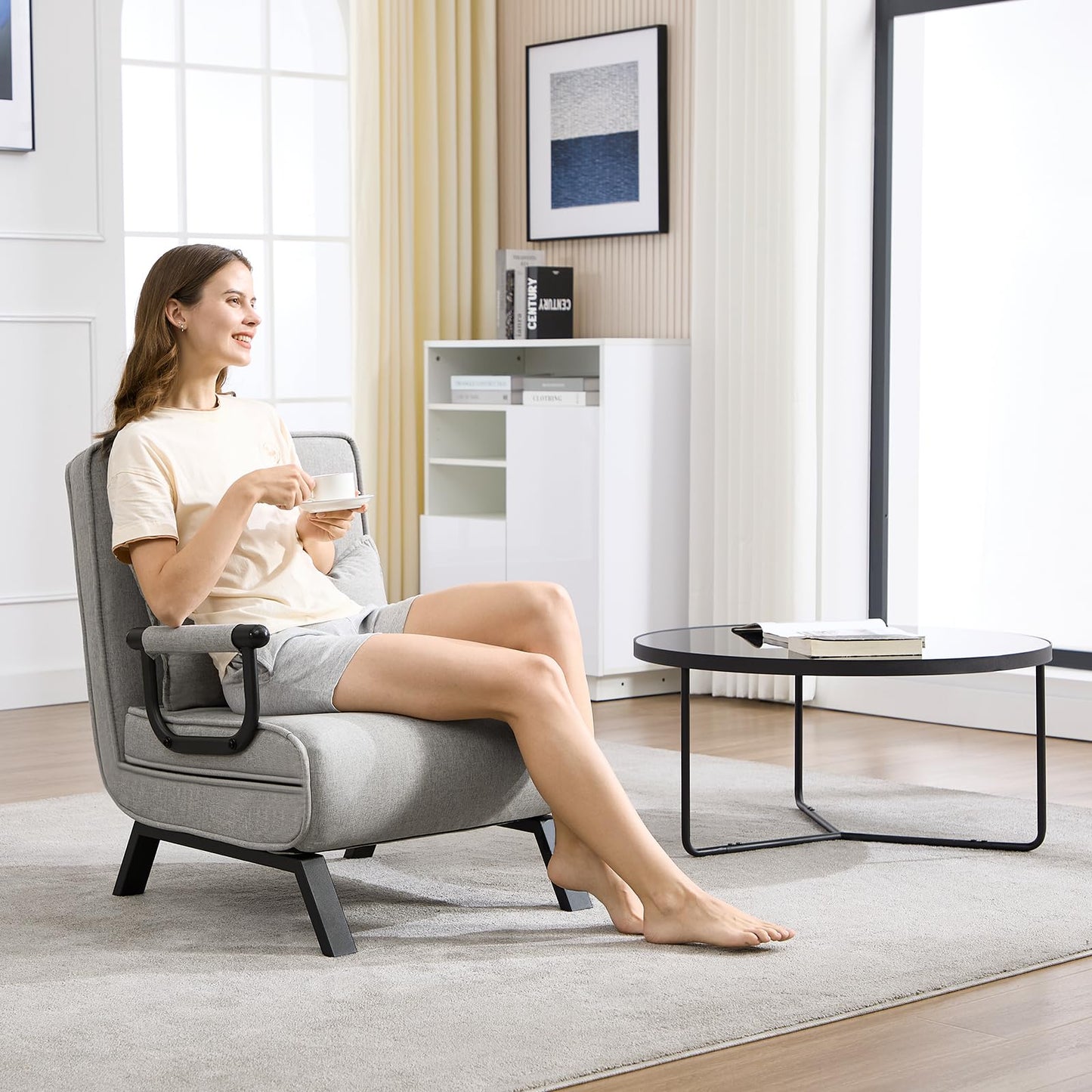 Woltu Slaapfauteuil - 3 In 1 - Verstelbare Rugleuning - Linnen - 65x78x75 cm - Lichtgrijs
