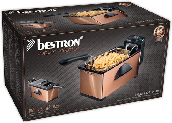 Bestron Frituurpan 3.5 liter - AF370CO - Friteuse 2000W - Kijkvenster - Koper