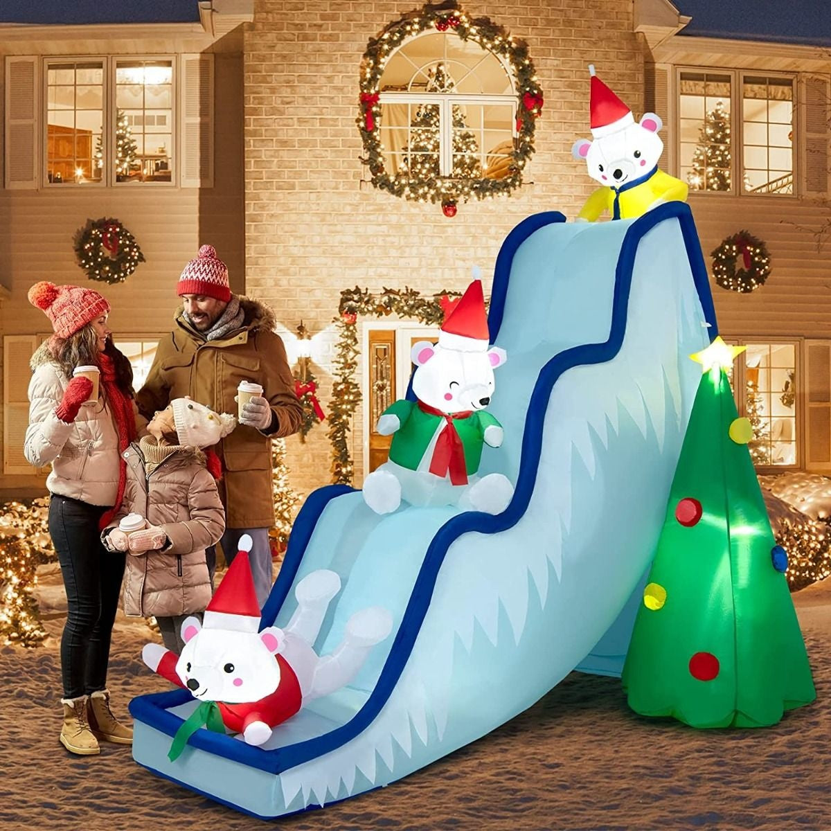 Coast Hoge Opblaasbare IJsbeer Glijbaan Met Kerstboom Kerstversiering MET Verlichting - 220cm