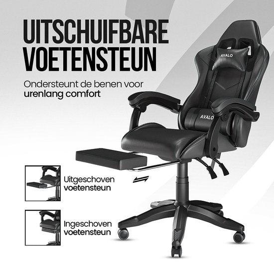 Avalo Gaming Stoel - Gamestoel - Ergonomische Bureaustoel - Verstelbaar - Game Stoel - Gaming Chair - Zwart