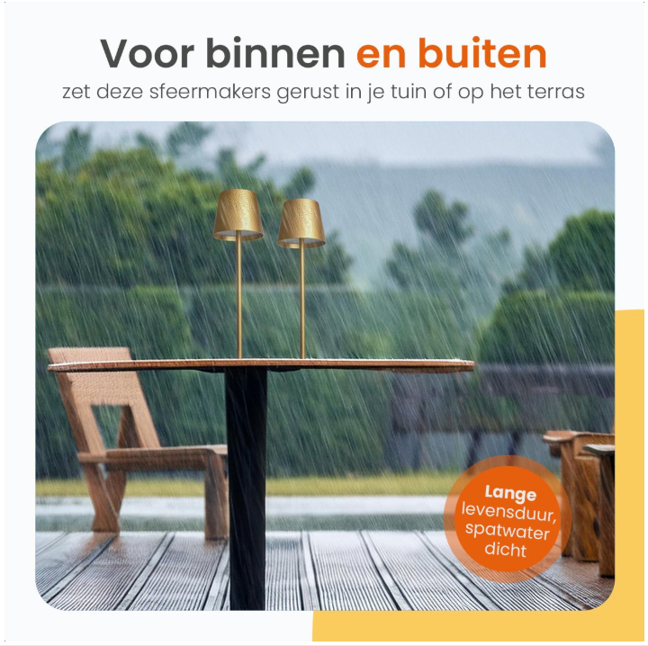 Goliving Tafellamp Oplaadbaar – Draadloos en dimbaar – Moderne touch lamp – Nachtlamp Slaapkamer – 38 cm – Goud