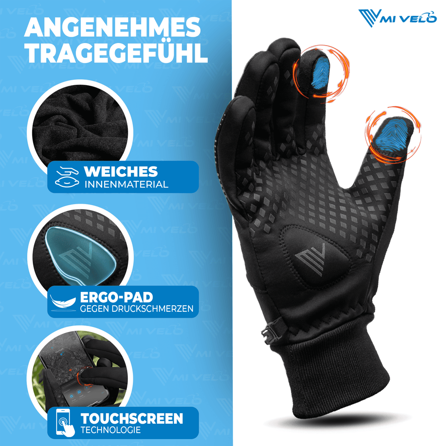 MiVelo Winddichte & Waterafstotende Fietshandschoenen - Unisex - Zwart - Maat L