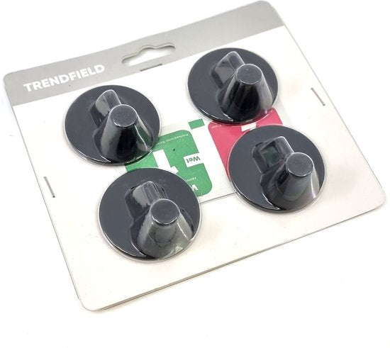 Trendfield Haakjes Zelfklevend - Handdoekhaakjes - 4 Ronde Zelfklevende Haken - Ophanghaken - Wandhaak - Plakhaakjes Handdoek - Handdoekhouder - Ophanghaakjes - Zwart