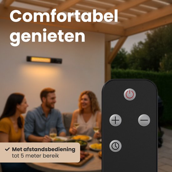 Auronic Terrasverwarmer - Infrarood Verwarming - Touch Display - 10m2 - Elektrisch - 2000W - Afstandsbediening - 9 Standen - Zwart