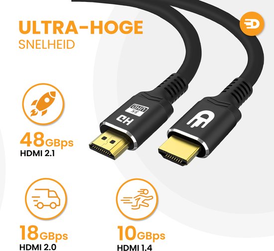 Drivv. Premium HDMI Kabel 2.1 - Ultra HD 8K - HDMI naar HDMI - Geschikt voor Xbox Series X & PS5 - 1 meter - Zwart