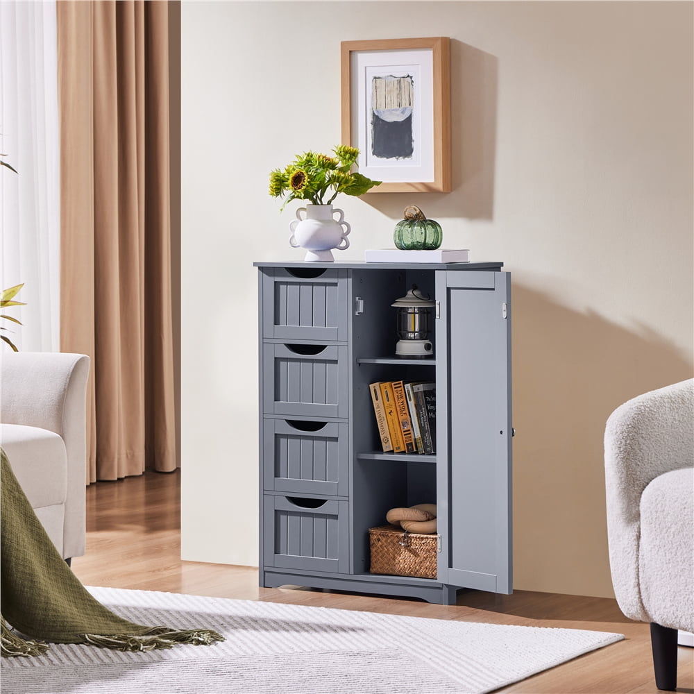 Yaheetech Badkamerkast met 4 Lades - 55,9 x 30,5 x 82,6 cm - Grijs