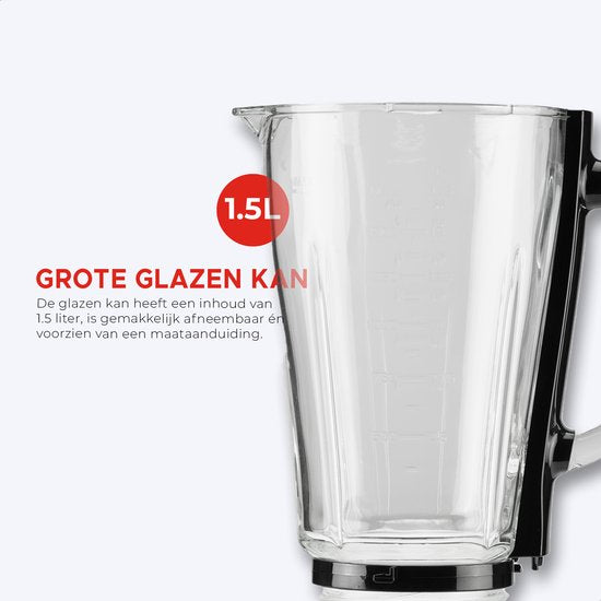 Bourgini Retro Blender - 5 snelheden en pulsfunctie - 1,5 Liter - Blender Smoothie - 500 Watt - Zwart