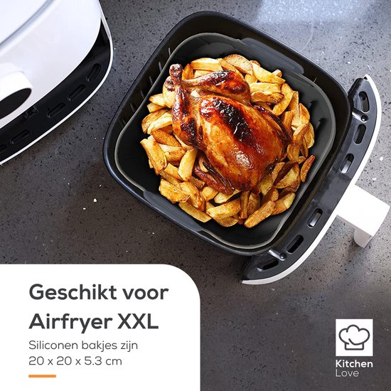 KitchenLove Airfryer Bakjes Siliconen XXL - 2 Stuks - Vierkant - Bakpapier Alternatief - Accessoires - BPA Vrij - 20CM
