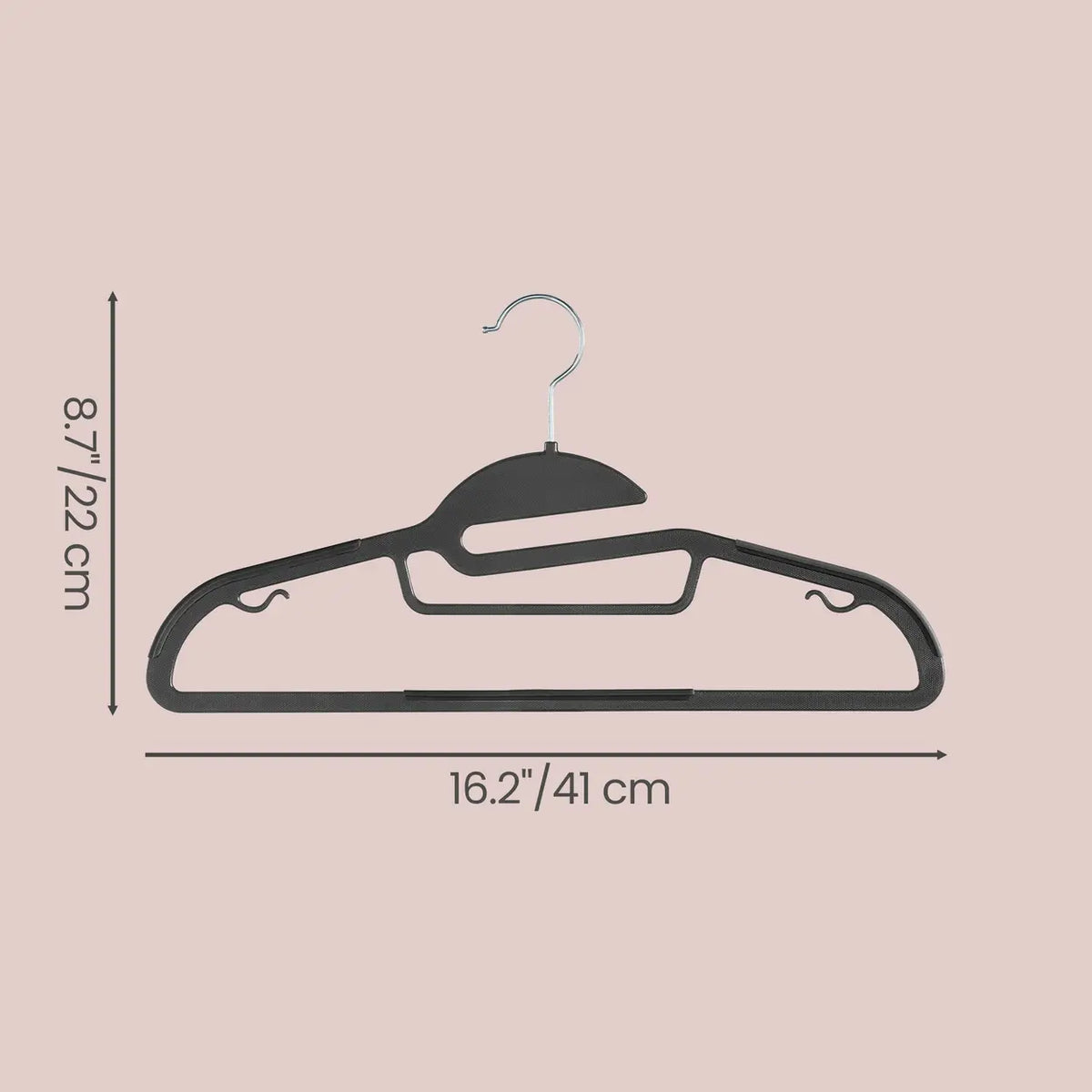 Ochama 50 Pack Plastic Coat Hangers – Black, 41.5 cm Long, Ultra-Thin 0.5 cm Profile – U-Shaped Opening for Easy Use, Non-Slip, Space-Efficient, with 360° Rotating Hook