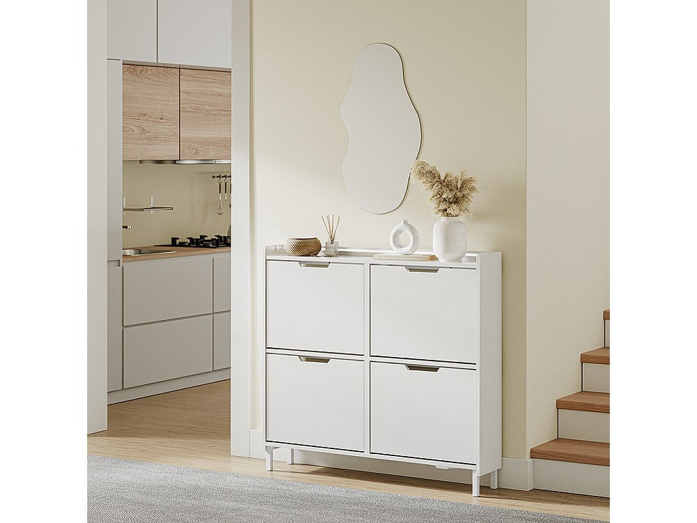 Sobuy Schoenenkast 4 Klaptuigen - Compact Ontwerp voor Halletje - 100x19x93 cm - Wit