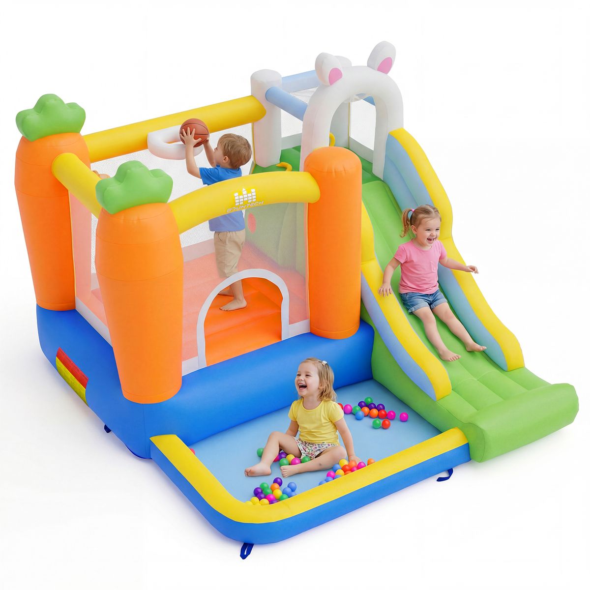 Coast Opblaasbaar Springkasteel - met glijbaan en ballenbad - basketbalring en klimwand - multikleur 280 x 245 x 193 cm