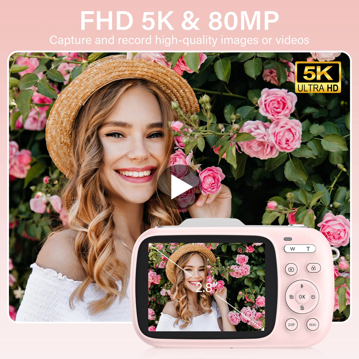 KOMERY G7 5K Digitale Camera – 80 MP UHD, 18x Zoom, Vlogcamera – Wit