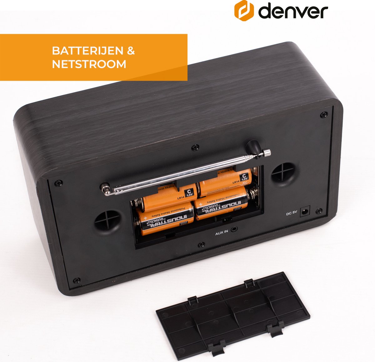 Denver DAB18DG DAB+/FM Retro Radio - Bluetooth - Dimbaar LCD - Hout - Donkergrijs - 14,8 x 26,1 x 11,3 cm