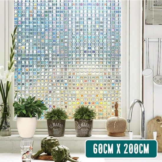 Homewell Raamfolie HR++ 60x200cm - Zonwerend & Isolerend - Statisch - Regenboog Mozaïek