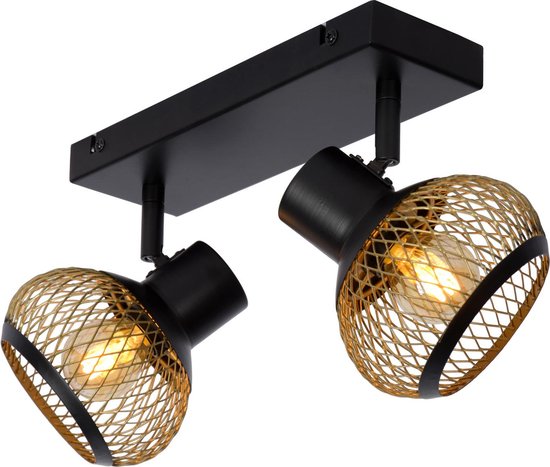 Lucide LUCAS - Plafondspot (Plafondlamp) - 2xE14 - Mat Goud / Messing