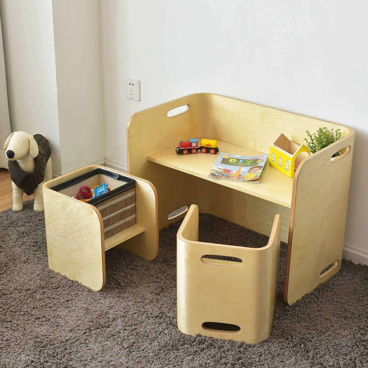 Coast 3-delige kindertafel stoelenset kinderzitgroep houten kindermeubels leertafel natuur