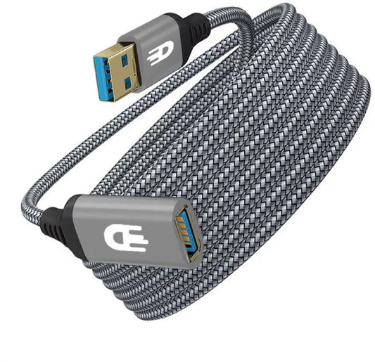 Drivv. Premium USB Verlengkabel 3.0 - Mannelijk naar Vrouwelijk - USB Data Kabel - Snelle Overdracht - 5Gbps - Nylon - 3 Meter - Grijs