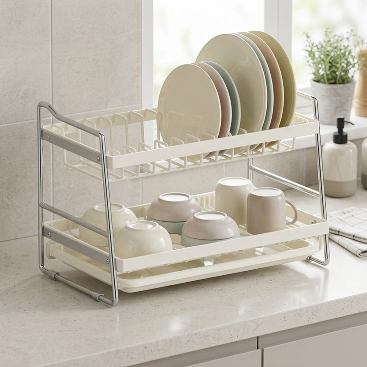 Maxcook Afdruiprek 2-laags - Met Afdruipbak - 40 x 23,6 x 28,7 cm - Wit
