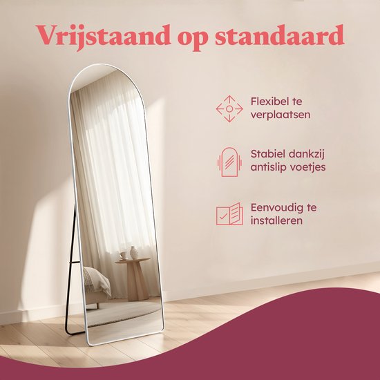 Fraay Passpiegel 160x55cm - Staand & Hangend - Minimalistische Wandspiegel - Staande Spiegel - Wit Mat