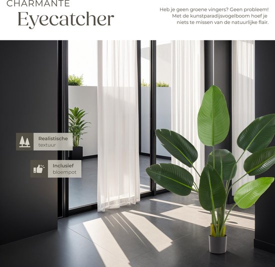 tectake® Kunstmatige Paradijsvogelboom Tropic – Strelitzia - Natuurgetrouwe Kunstplant met Gedetailleerde Bladeren en Stevige Bloempot – Onderhoudsvriendelijk en Veelzijdig – Hoogte: 120 cm