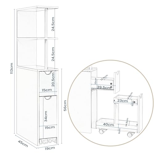 Eugad Smalle Badkamerkast met Laden en Verstelbare Plank - Wit MDF - 45 x 19 x 113 cm