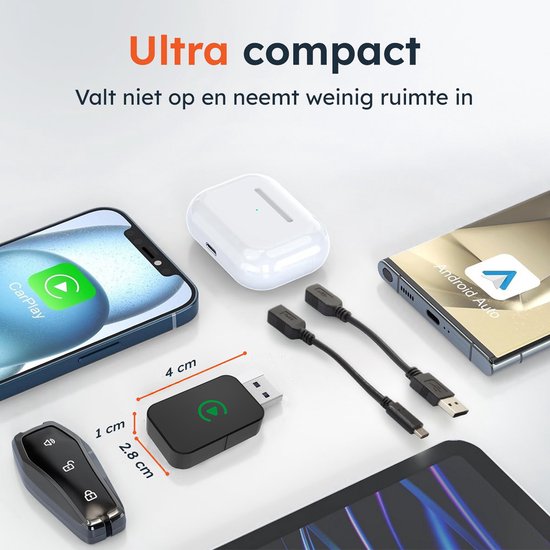 Draadloze CarPlay & android dongle - Auto - Bluetooth - Draadloos - Wireless - Receiver - Compact - incl USB-C - Skoov