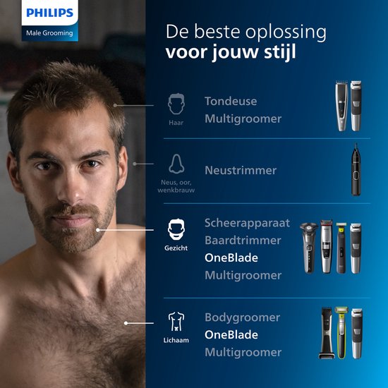 Philips All-in-One Series 9000 MG9540/15 - 13-in-1 - Multigroom - Baardtrimmer - Voor baard lichaam en haar - met OneBlade - Donkergrijs