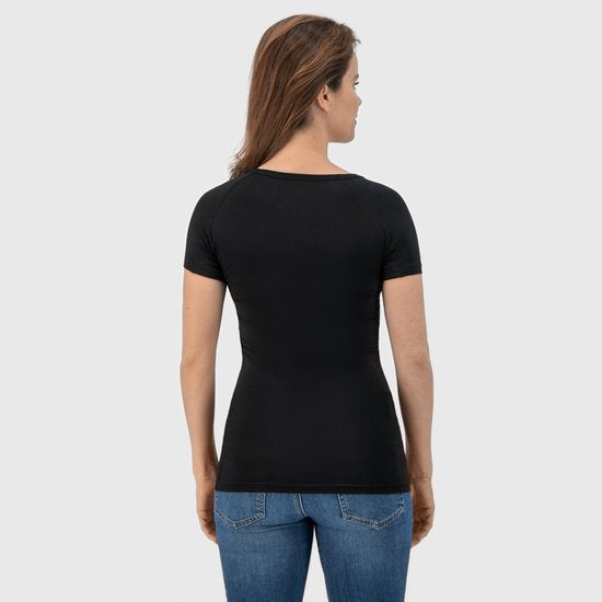 Anti Zweet Shirt - Fibershirts® - Ingenaaide Okselpads - Ondershirt - Zwart - Ronde Hals - Dames - Maat M