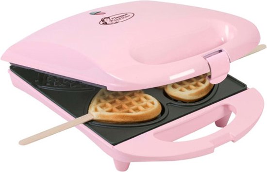 Bestron Wafelijzer - DSW271P - 1400W - 4 mini hartvormige wafels - Incl.20 houten stokjes - Roze