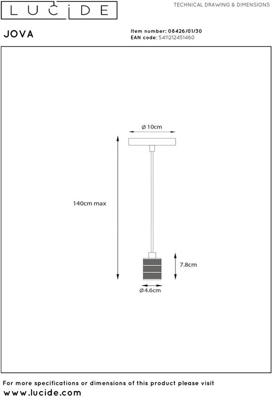 Lucide JOVA - Hanglamp - Ø 10 cm - 1xE27 - Zwart