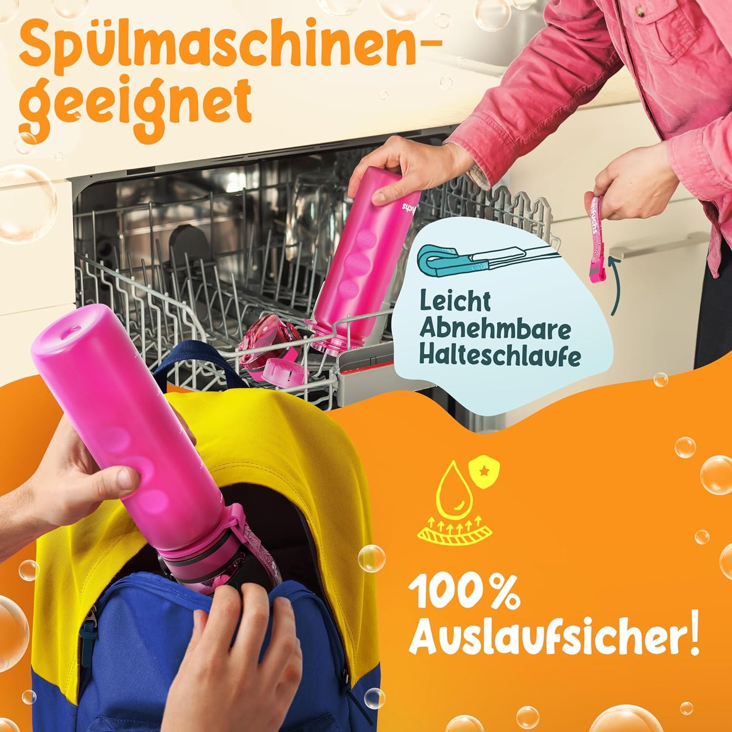 Funkelfuchs®- drinkfles voor kinderen - 500ml, roze - koolzuurhoudend - 100% lekvrij - waterfles vaatwasmachinebestendig - voor kleuterschool, schoolinschrijving, school, sport