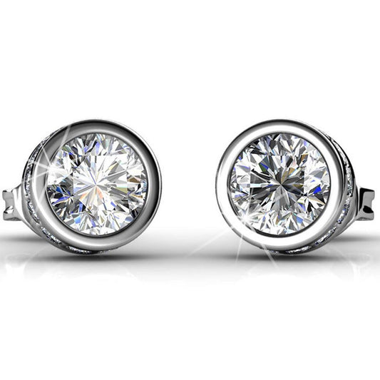 Yolora Dames Oorbellen met Ronde Kalpa Camaka Kristallen - Zilver kleurig - 18K Witgoud Verguld - Moederdag Cadeautje